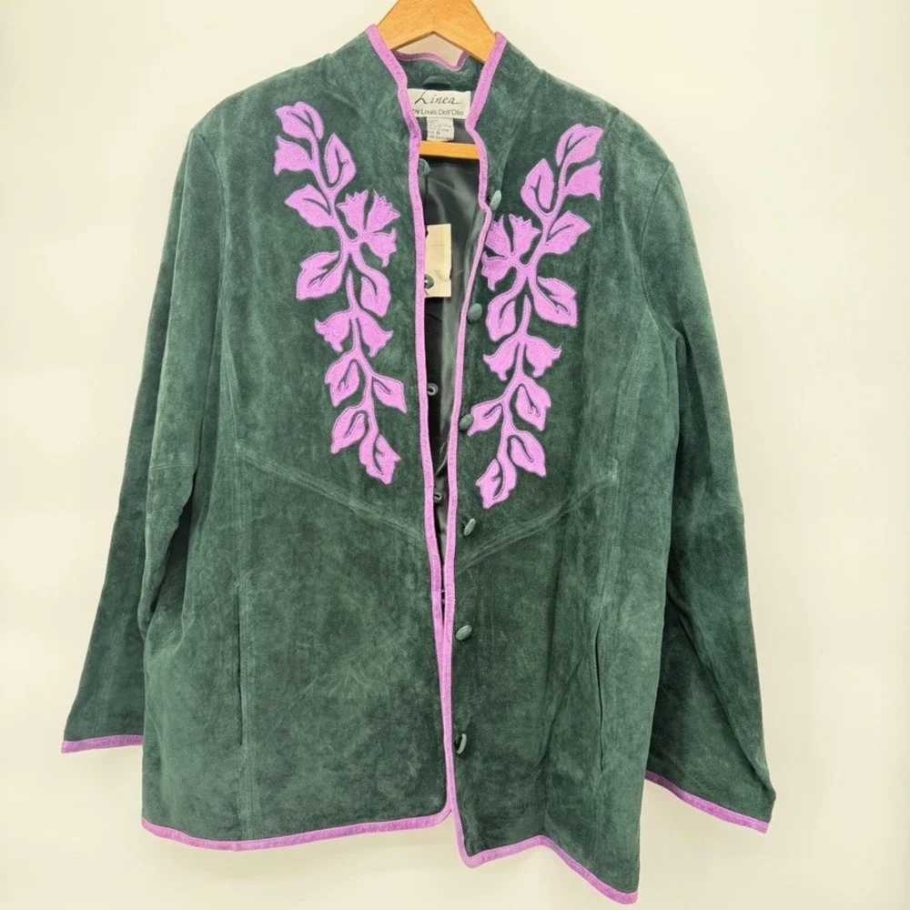 Linea by Louis Dell'Olio Jacket 100% Leather Suede Embroidered Floral NWOT Sz 1X